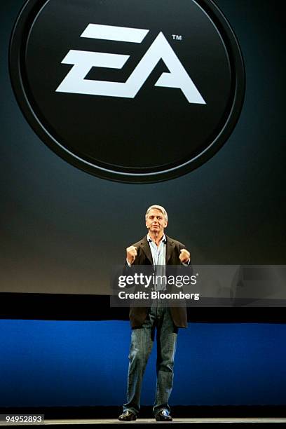 John Riccitiello, chief executive officer of Electronic Arts Inc., speaks during an EA news conference prior to the start of the Electronic...