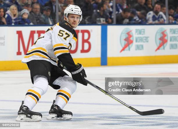 Tommy Wingels of the Boston Bruins skates against the Toronto Maple Leafs in Game Four of the Eastern Conference First Round in the 2018 Stanley Cup...