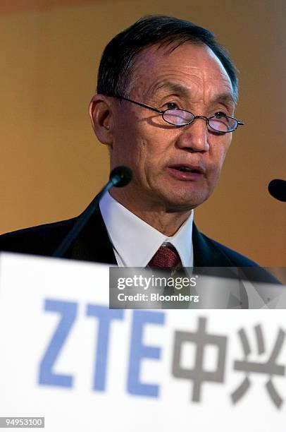 Hou Weigui, chairman of ZTE Corp., speaks at a news conference in Hong Kong, China, on Wednesday, Sept. 2, 2009. ZTE Corp. Said the Indian...
