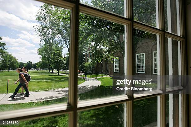 Students walk on the campus of Dartmouth College, the smallest school in the Ivy League, in Hanover, New Hampshire, U.S., on Tuesday, June 2, 2009....