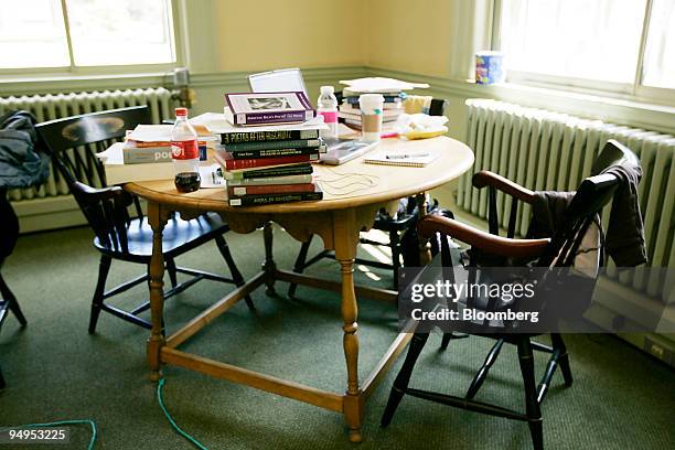 Textbooks fill a table in a building on the campus of Dartmouth College, the smallest school in the Ivy League, in Hanover, New Hampshire, U.S., on...