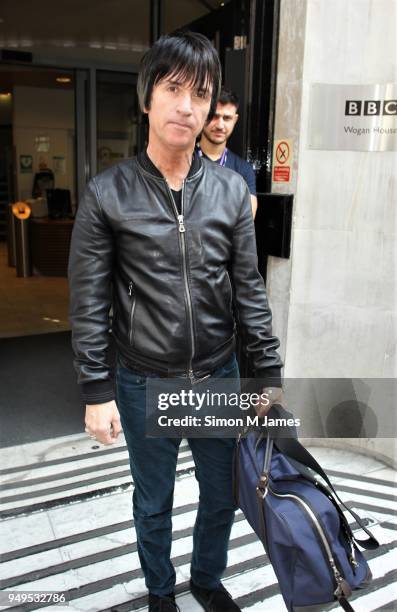 Johnny Marr seen at the BBC Studios on April 21, 2018 in London, England.