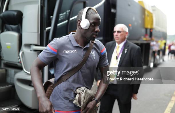 Mamadou Sakho of Crystal Palace arrives at the stadium prior to the Premier League match between Watford and Crystal Palace at Vicarage Road on April...