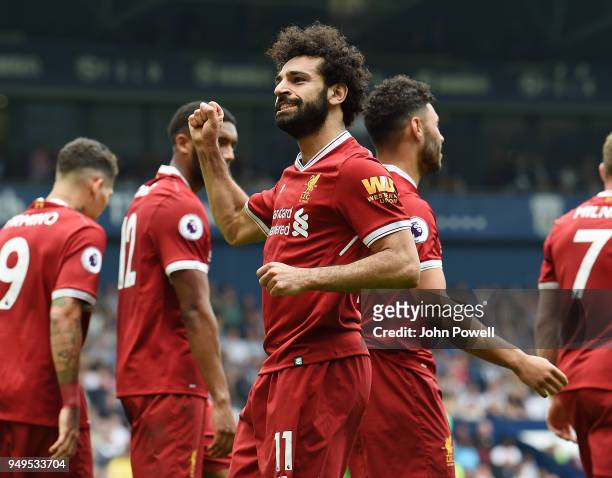 Mohamed Salah of Liverpool Celebrates the second goal during the Premier League match between West Bromwich Albion and Liverpool at The Hawthorns on...