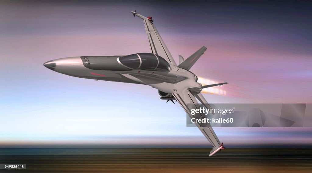 Military jet fighter plane over the sea