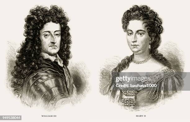 william iii and mary ii, king william iii and queen mary ii, english victorian engraving, 1887 - british royalty stock illustrations
