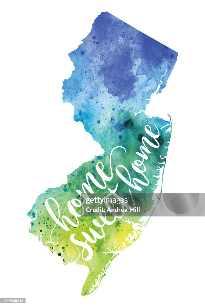 Home Sweet Home New Jersey Watercolor Map