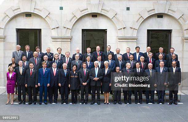 Front row from left to right, G20 finance ministers and central bank governors pose for the family photograph: Elena Salgado, Spain's finance...