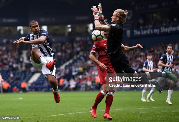 Loris Karius of Liverpool saves a shot from Jose Salomon Rondon of West Bromwich Albion during the Premier League match between West Bromwich Albion...