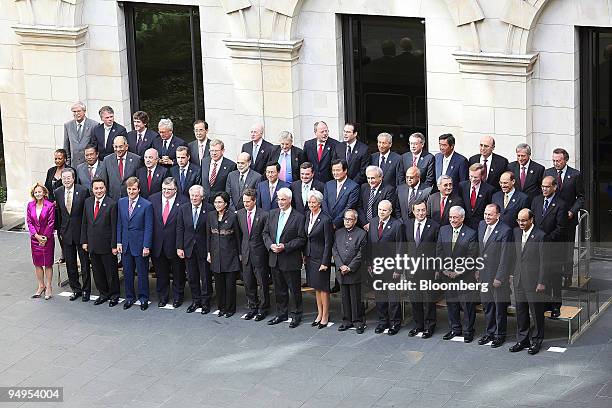 Front row from left to right, G20 finance ministers and central bank governors pose for the family photograph: Elena Salgado, Spain's finance...