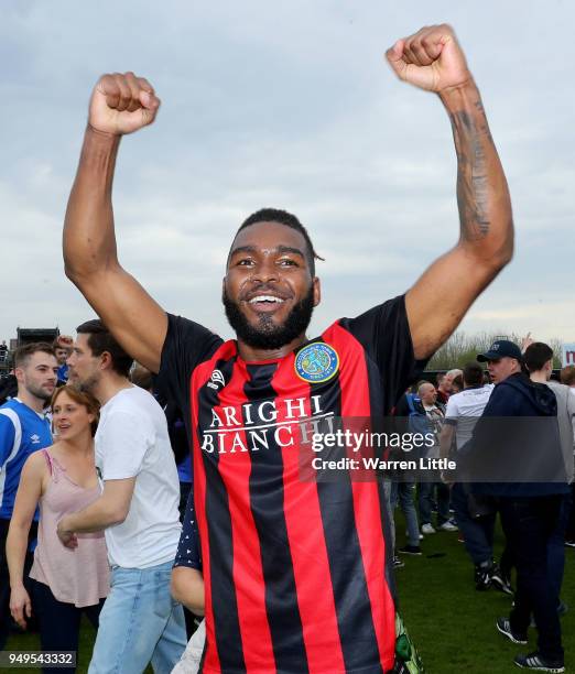 Macclesfield Town of Macclesfield Town celebrates after the Vanarama National League match between Eastleigh and Macclesfield Town at Silverlake...