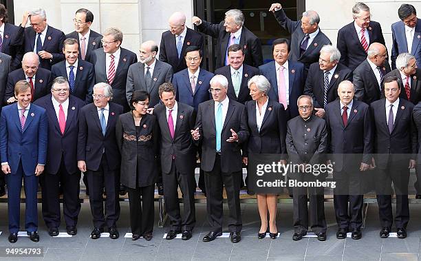 Finance ministers and central bank governors pose for the family photograph during the G20 finance ministers meeting in London, U.K., on Saturday,...