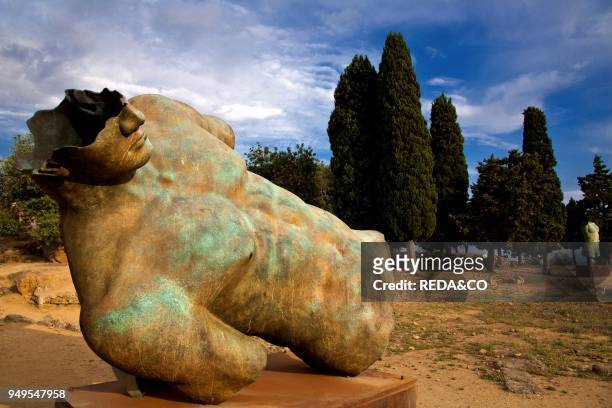 Valle dei Templi valley. Mitoraj sculpture. Agrigento. Sicily. Italy. Europe.