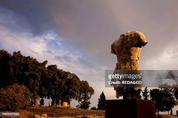 Valle dei Templi valley. Mitoraj sculpture. Agrigento. Sicily. Italy. Europe.