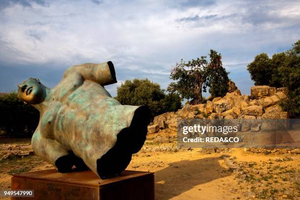 Valle dei Templi valley. Mitoraj sculpture. Agrigento. Sicily. Italy. Europe.