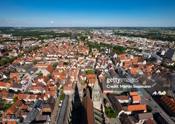 view from ulm minster of the eastern city center and neu-ulm, ulm, upper swabia, swabia, baden-wuerttemberg, germany - ulm minster stock pictures, royalty-free photos & images