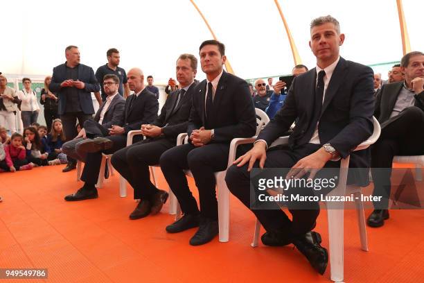 Francesco Toldo and Vice President of FC Internazionale Javier Zanetti during Inter Forever Team Unveils New Training Ground on April 21, 2018 in...