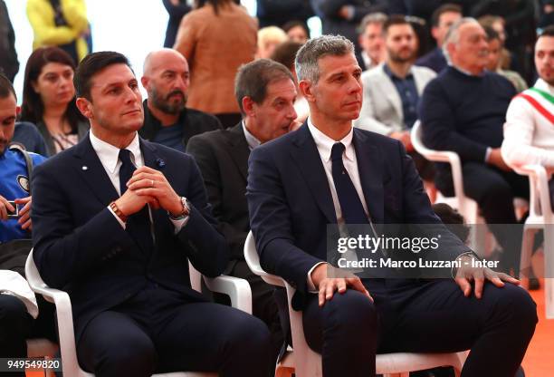 Vice President of FC Internazionale Javier Zanetti and Francesco Toldo during Inter Forever Team Unveils New Training Ground on April 21, 2018 in...