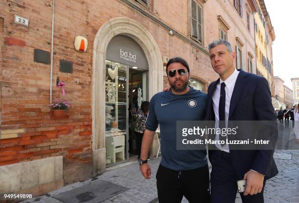 Sebastien Frey and Francesco Toldo visit Tolentino on April 21, 2018 in Tolentino, Italy.