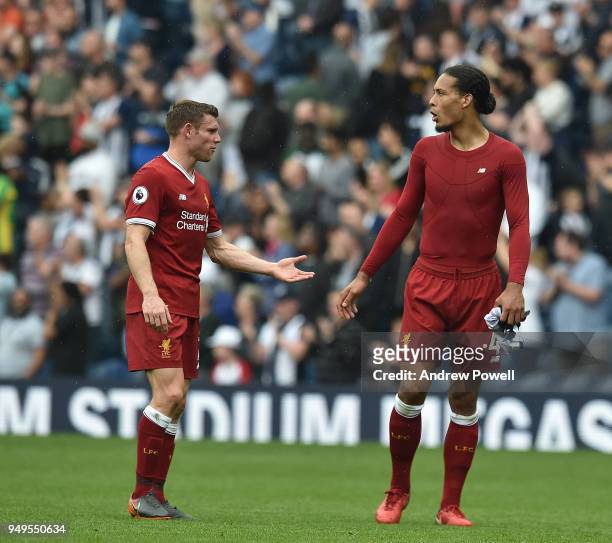 James Milner and Virgil van Dijk of Liverpool at the end of the Premier League match between West Bromwich Albion and Liverpool at The Hawthorns on...