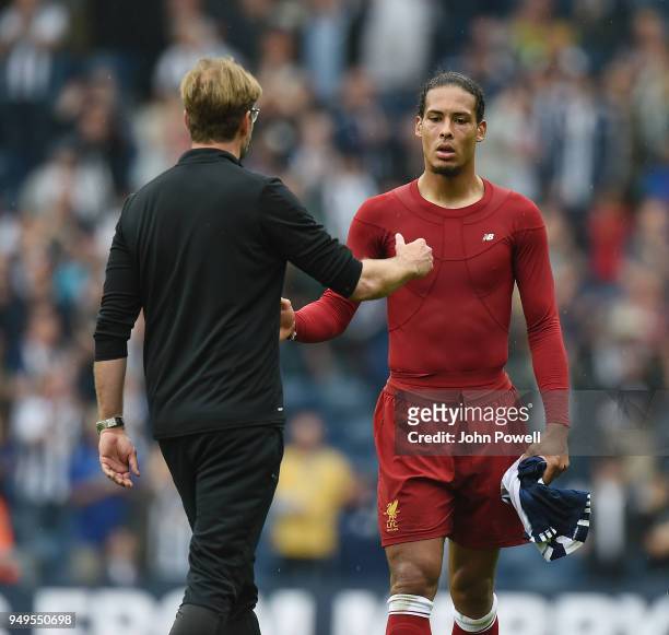 Virgil van Dijk of Liverpool at the end of the Premier League match between West Bromwich Albion and Liverpool at The Hawthorns on April 21, 2018 in...