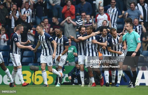 Solomon Rondon of West Bromwich Celebrates the Equiliser during the Premier League match between West Bromwich Albion and Liverpool at The Hawthorns...