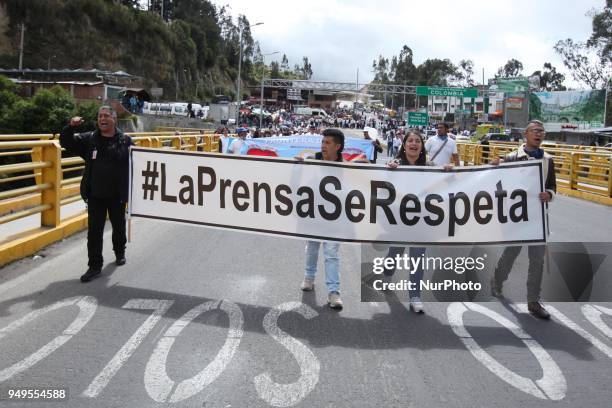 Tulcán, Carchi, Ecuador, . March for Peace on the border between Ecuador and Colombia. Journalists, authorities and citizens of the province of...