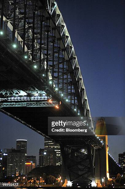 The Sydney Harbour Bridge is seen prior to Earth Hour in Sydney, Australia, on Saturday, March 28, 2009. Earth Hour, an event created in Sydney two...