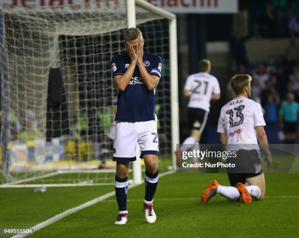 Steve Morison of Millwall during Championship match between Millwall against Fulham at The Den stadium, London England on 20 April 2018