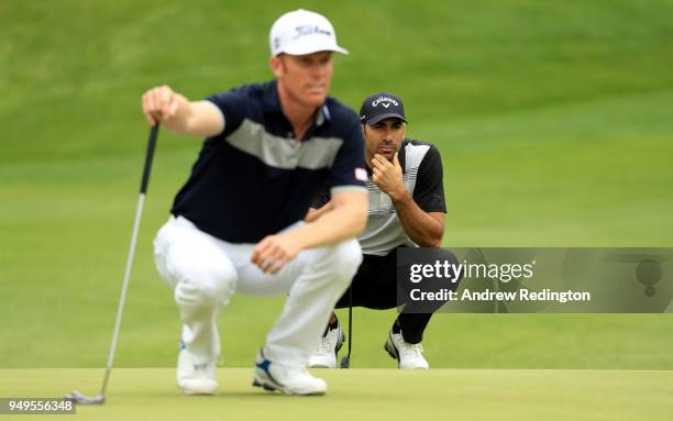 Andrew Dodt of Australia and Alvaro Quiros of Spain on the 8th green during the third round of the Trophee Hassan II at Royal Golf Dar Es Salam on...