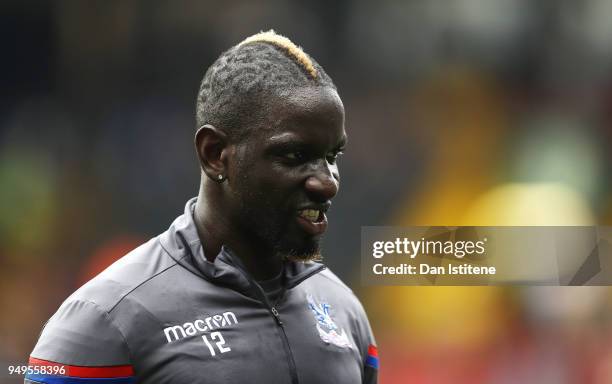 Mamadou Sakho of Crystal Palace looks on during the warm up prior to the Premier League match between Watford and Crystal Palace at Vicarage Road on...