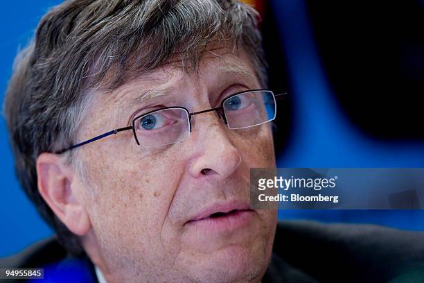 Bill Gates, chairman of Microsoft Corp., speaks at a news conference after the opening ceremony of a United Nations World Health Organization...