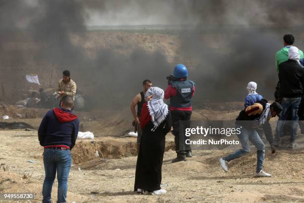 Palestinian journalists cover the Palestinian demonstrations on the border with Israel. It is worth mentioning that Israel killed photojournalist...