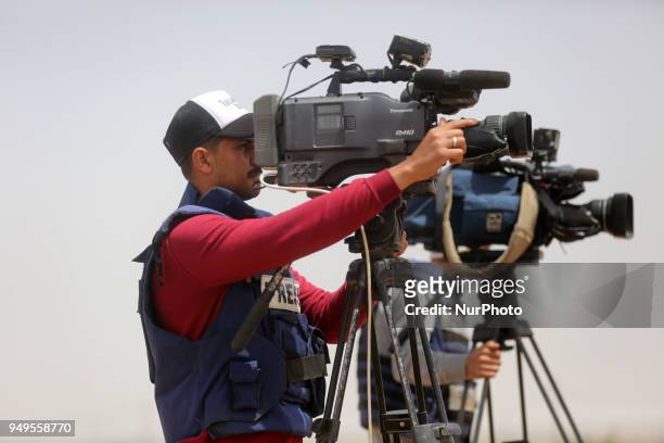 Palestinian journalists cover the Palestinian demonstrations on the border with Israel. It is worth mentioning that Israel killed photojournalist...