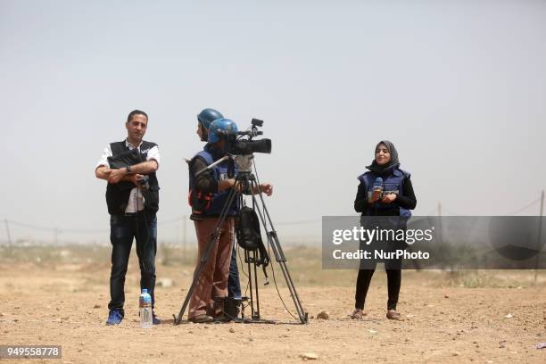 Palestinian journalists cover the Palestinian demonstrations on the border with Israel. It is worth mentioning that Israel killed photojournalist...