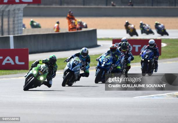French rider Randy de Puniet on Kawasaki ZX10R Formula EWC N°11 competes during the 41st Le Mans 24-hours endurance race, on April 21 2018, in Le...
