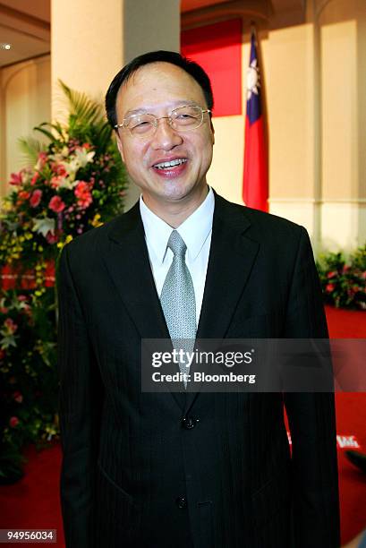 Chiang Yih-hwa, Taiwan's incoming interior minister, arrives for the cabinet hand over ceremony in Taipei, Taiwan, on Thursday, Sept. 10, 2009....