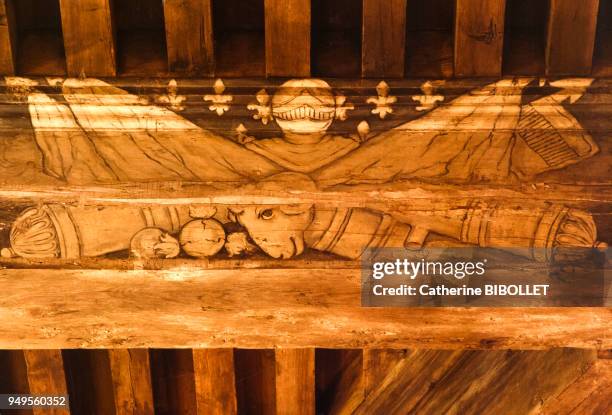 Détail de la charpente de la salle des gardes du château de Sully-sur-Loire, dans le Loiret, France.