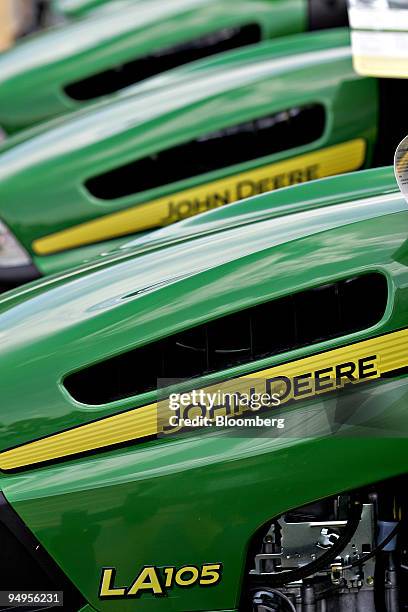 John Deere lawn mowers sit on display at a Home Depot store in Cary, North Carolina, U.S., on Monday, May 18, 2009. Deere & Co. , the world's largest...