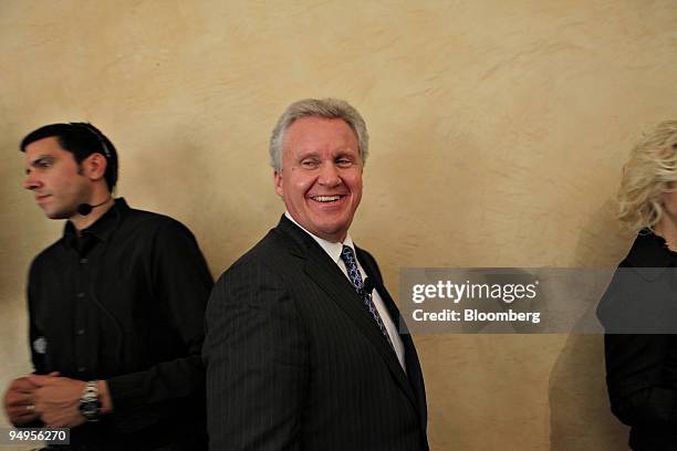 Jeffrey Immelt, chairman and chief executive officer of General Electric Co., smiles as he leaves a news conference in New York, U.S., on Thursday,...