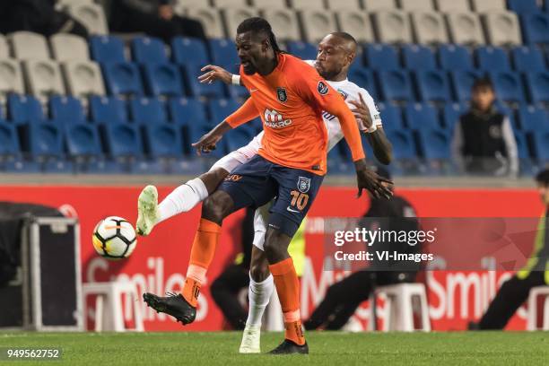 Sheyi Emmanuel Adebayor of Istanbul Medipol Basaksehir FK, Jean-Armel Kana Biyik of Kayserispor during the Turkish Spor Toto Super Lig football match...