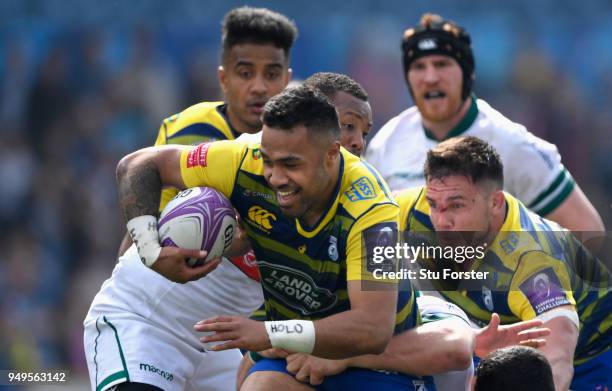 Blues centre Willis Halaholo makes a break during the European Challenge Cup Semi-Final match between Cardiff Blues and Section Paloise at Cardiff...