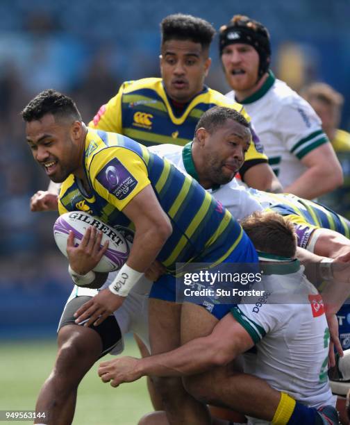 Blues centre Willis Halaholo makes a break during the European Challenge Cup Semi-Final match between Cardiff Blues and Section Paloise at Cardiff...