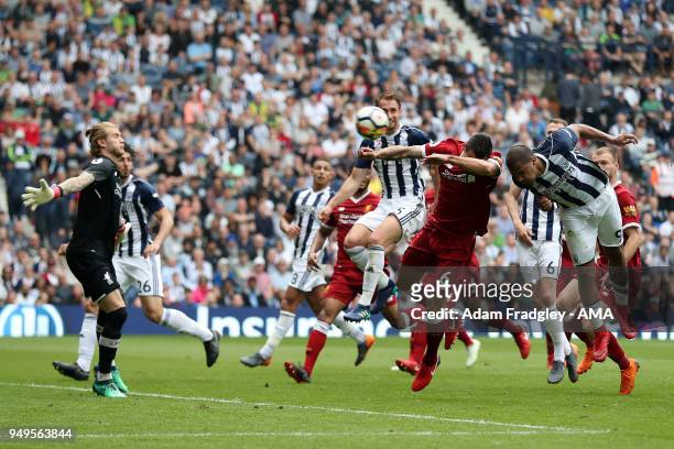 Salomon Rondon of West Bromwich Albion scores a goal to make it 2-2 during the Premier League match between West Bromwich Albion and Liverpool at The...