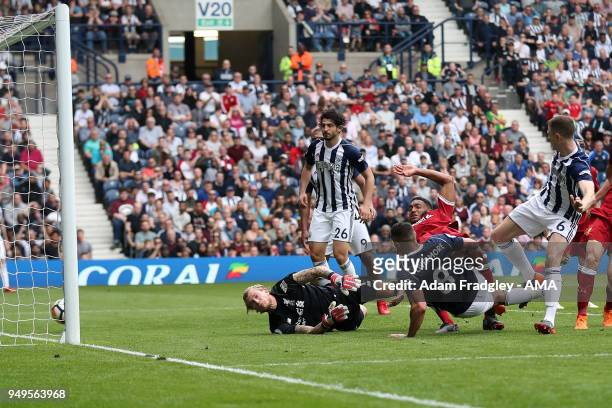 Jake Livermore of West Bromwich Albion scores a goal to make it 1-2 during the Premier League match between West Bromwich Albion and Liverpool at The...
