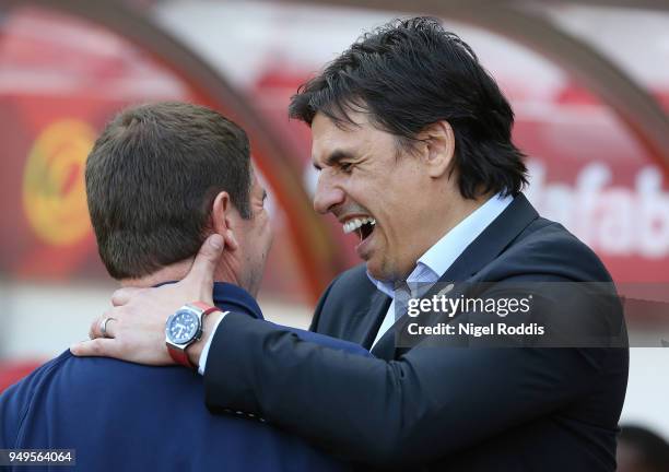 Chris Coleman manager of Sunderland reacts with Nigel Clough manager of Burton Albion during the Sky Bet Championship match between Sunderland and...