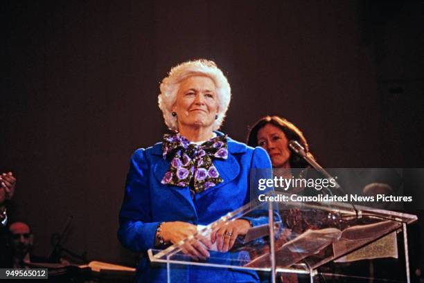 Future First Lady Barbara Bush is honored during the First Ladies Reception at the John F Kennedy Center for the Performing Arts, Washington DC,...