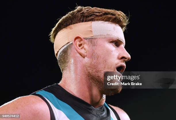 Tom Jonas of Port Adelaide during the round five AFL match between the Port Adelaide Power and the Geelong Cats at Adelaide Oval on April 21, 2018 in...