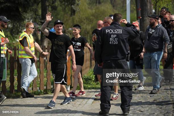 Participants arrive for a neo-Nazi music fest on April 21, 2018 in Ostritz, Germany. By earky after noon approximately 500 neo-Nazis from across...