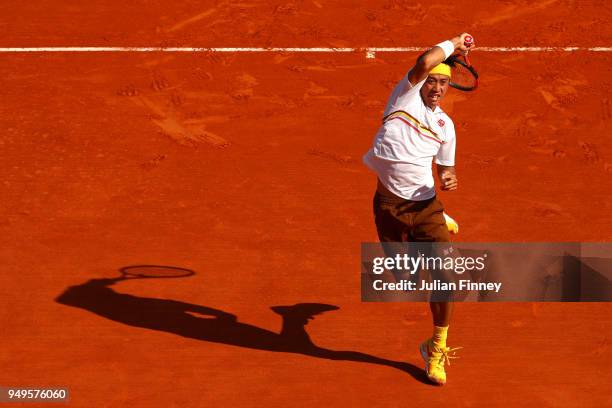 Kei Nishikori of Japan in action during his men's Semi-Final match against Alexander Zverev Jr. Of Germany during day seven of ATP Masters Series:...